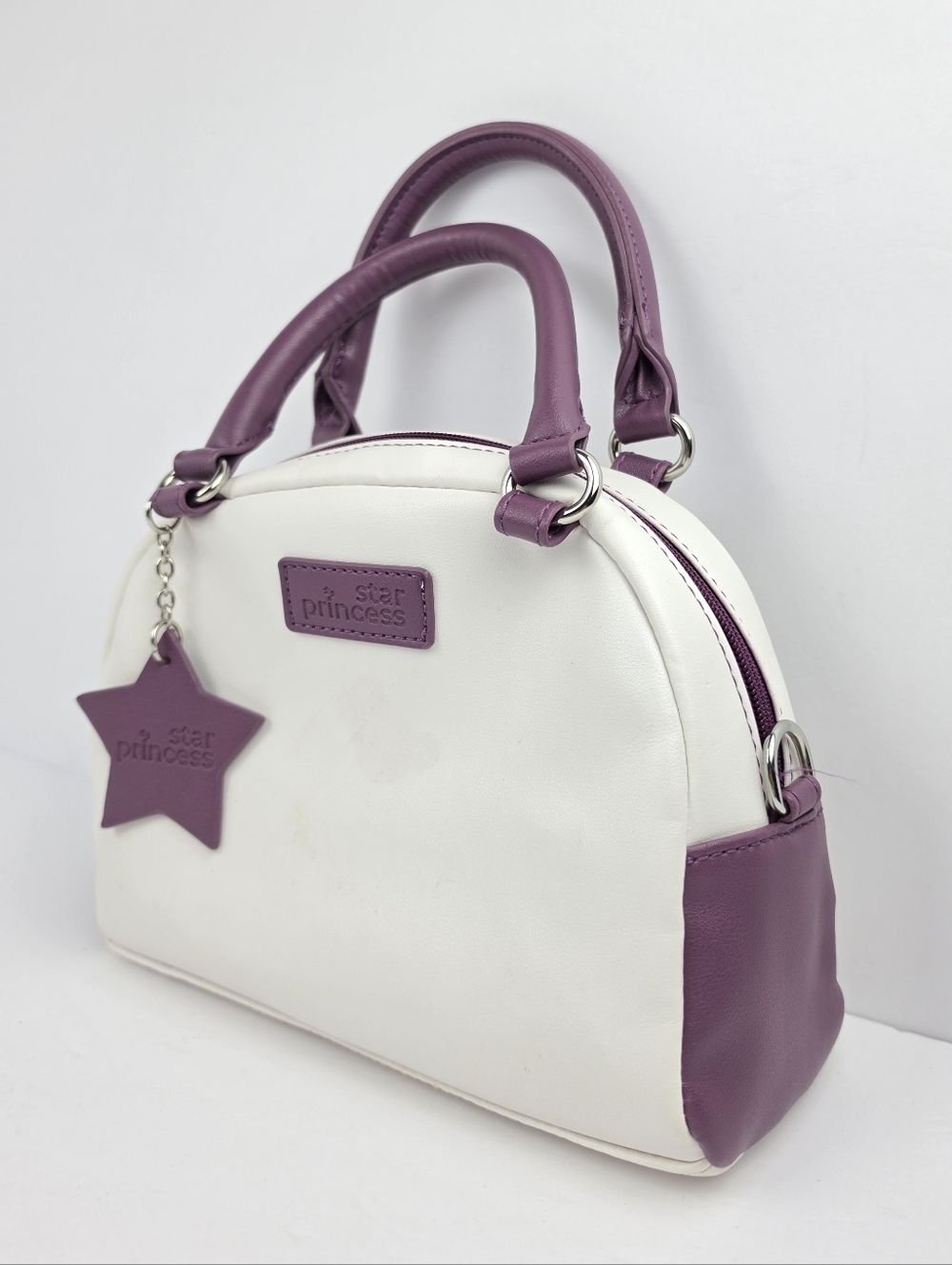 Star Princess Kids Handbag White Purple Mini Purse 10” Cute Girls Bag Pre-Owned - Picture 2 of 6